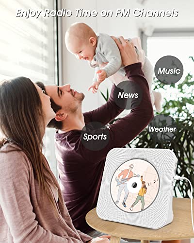 Portable Cd Player With Bluetooth, Desktop Cd Music Player With Hifi Sound, Remote Control,Fm Radio, Dust Cover,Led Screen, Earphone Jack, Aux/Usb For Home, Indoor, Kids(White) #TOP4