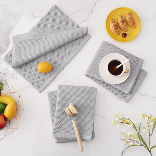Image of Homaxy 100% Cotton Oversized Waffle Weave Kitchen Dish Towels, Ultra Soft Absorbent Quick Drying Cleaning Towel, 20x28 Inches, 8-Pack, Light Gray