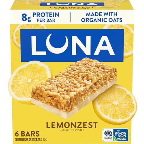 LUNA Bar - LemonZest Flavor - Gluten-Free - Non-GMO - 7-9g Protein - Made with Organic Oats - Low Glycemic - Whole Nutrition Snack Bars - 1.69 oz. (6 Pack)