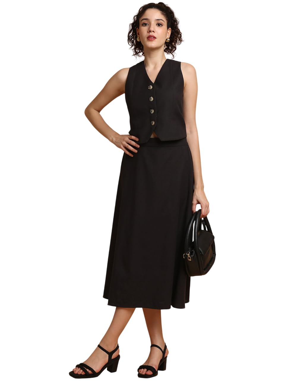 Stylish Womens Cotton Solid Sleeveless V-Neck A-Line Co-ord Set | Lightweight & Breathable Fabric | Top with Skirt Set-image-46