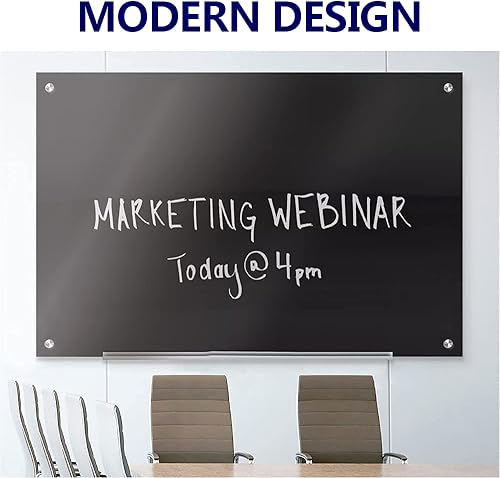 Miniatura 3 de DexBoard Pizarra de vidrio templado sin marco de borrado en seco con bandeja de marcadores para oficina interactiva, tablero de vidrio esmerilado