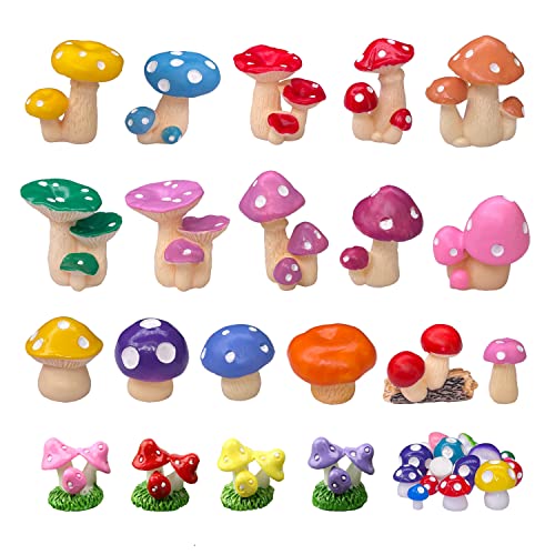 JKberelli 35 piezas de hongos de resina en miniatura, lindos hongos de hadas para jardín, decoración de paisaje, decoración del hogar, decoración de pasteles, manualidades