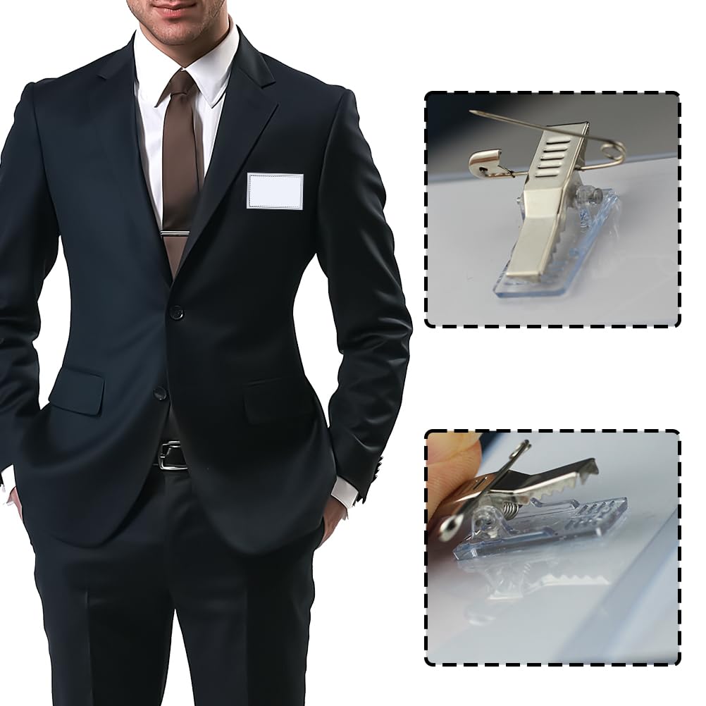 Porta Badge PVC Trasparente Confezione da 24 con Clip per Ufficio