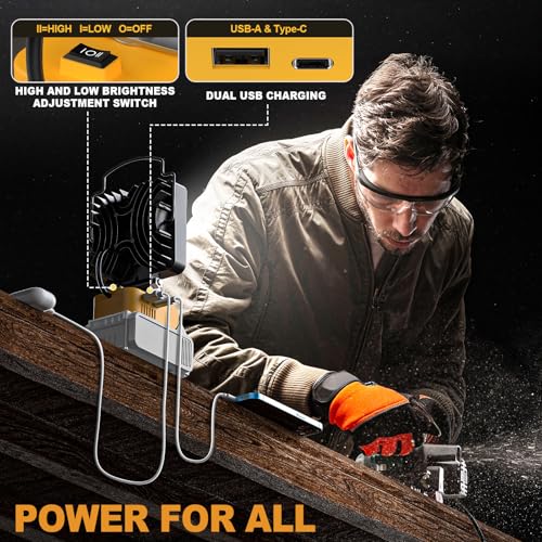 Image of MtiolHig 2Pcs Cordless LED Work Light Compatible with Dewalt 20V Battery, 112W 11200 Lumens Underhood Work Light Tool Gifts for Men, with USB & Type-C Charging Port Emergency for Workshop, Garage