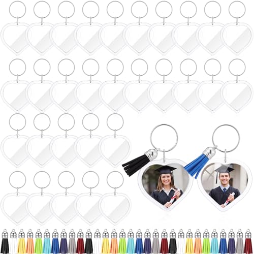 Image of Yaomiao Acrylic Photo Keychain with Tassel Clear Blank Custom Keychain Frame Holder Insert Picture Keyring Making Kit