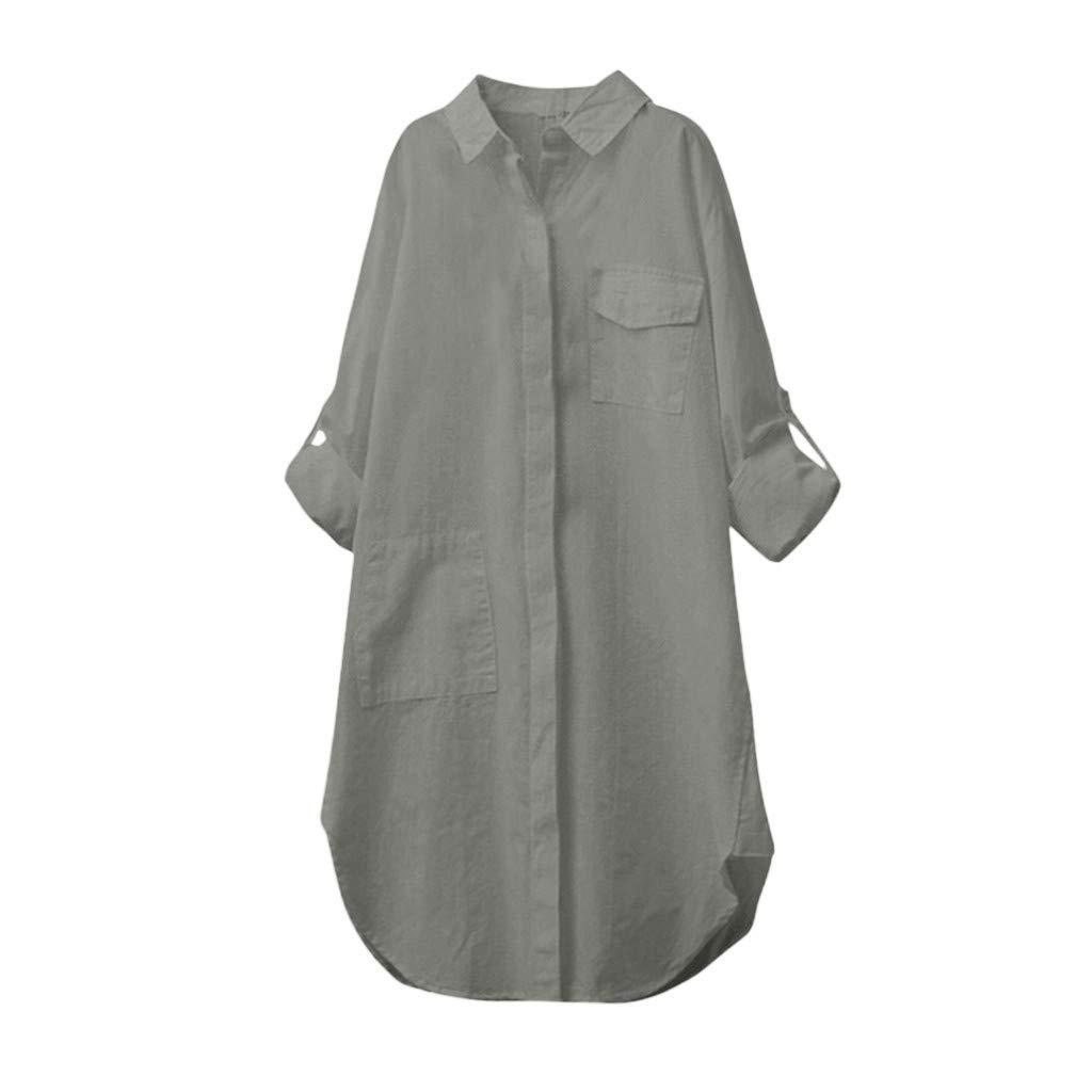 XmiralShirt Tops Women Polyester Casual Solid Long Sleeve Blouse Button Down T-Shirt