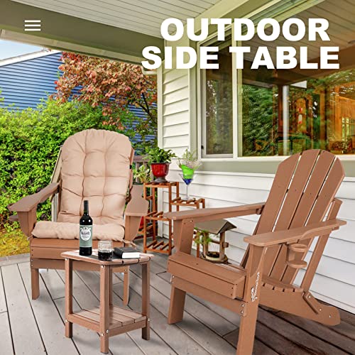 Nalone Adirondack Side Table 16.5" Outdoor Side Table Hdpe Plastic Double Adirondack End Table Small Table For Patio (Teak) #TOP4