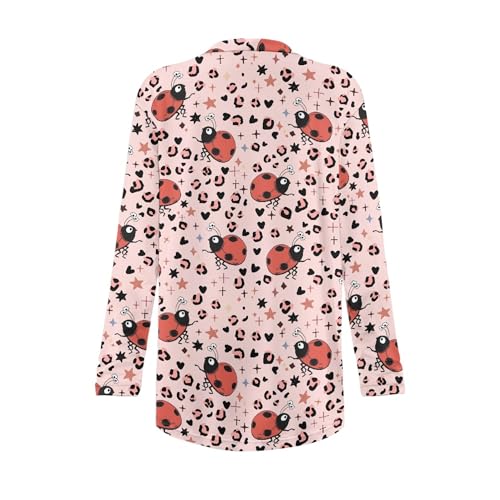 Image of Forchrinse Red Ladybug Cardigan for Women Causal Long Sleeve Open Front Cardigans Sweater Fashion 2024 Fall Coat with Pockets