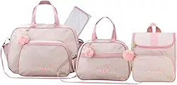 Kit Bolsa Maternidade 3 Peças com Mochila Garden Infantil Espaçosa Impermeável - Espera Feliz Baby (Bege com Rosa)
