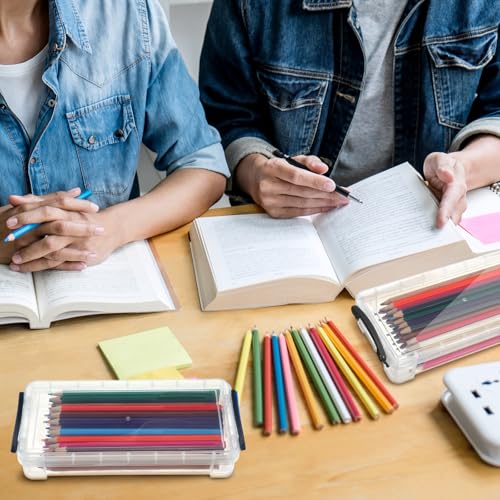 Image of Gueevin 12 Pcs Large Capacity Plastic Pencil Box Clear Plastic Pencil Case Crayon Box with Snap Tight Lid Watercolor Pen Storage Brush Organizer Drawing Tools Container (Grey)