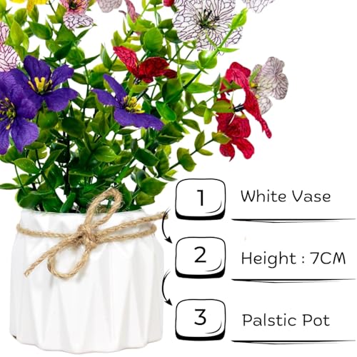 Image of Dekorly Artificial Lavender Plant in White Pot, 18cm - Realistic Faux Flower Arrangement for Home & Office Decor (Set of 1) (1, Daisy Multicolor)