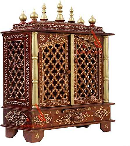 Temple de maison en bois avec lumières LED pour coin prière Devyom