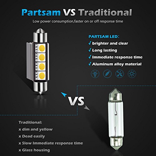 Partsam 42mm Festoon LED Light Bulbs Error Free LED Interior Lights Dome Lights Bulbs 211-2 578 569 Festoon LED Bulb - White (6 Pcs)