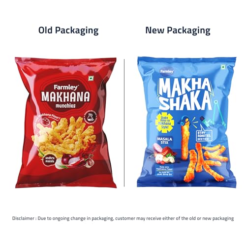 Image of Farmley Makha Shaka Masala Stix Farmley Pillow Pouch 33 g I Healthy Snacks | Namkeen Snacks I Puffed Snacks | Roasted in Olive Oi (Pack of 2)