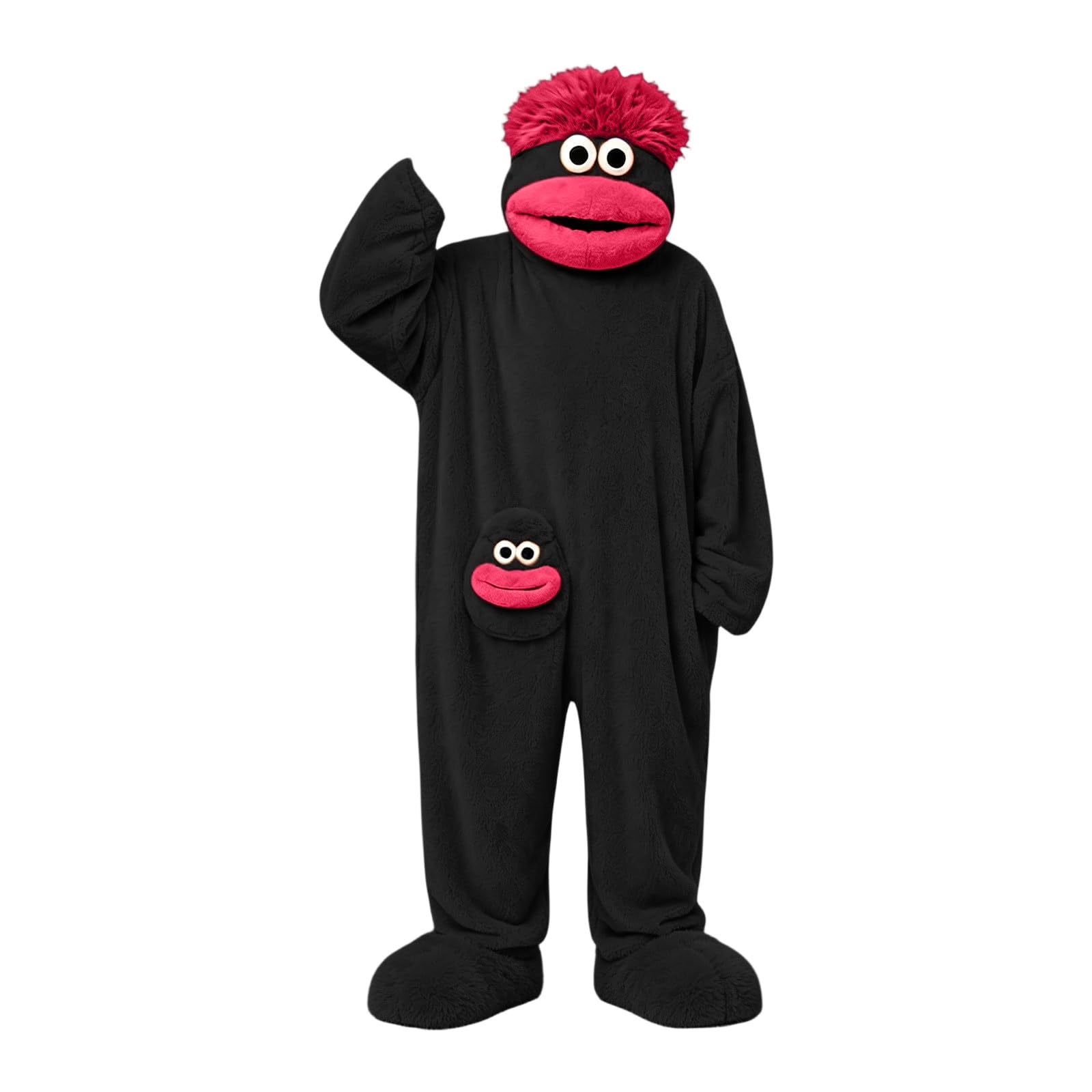 Silly Onesie Boys Girls Jumpsuit Unisex Ultra Soft Plush Hooded One Piece Overall Green Funny Monster Jumpsuits Silly Big Mouth Monster Jumpsuit for Movie Nights, Family Fun and Cozy Relaxing — image 1