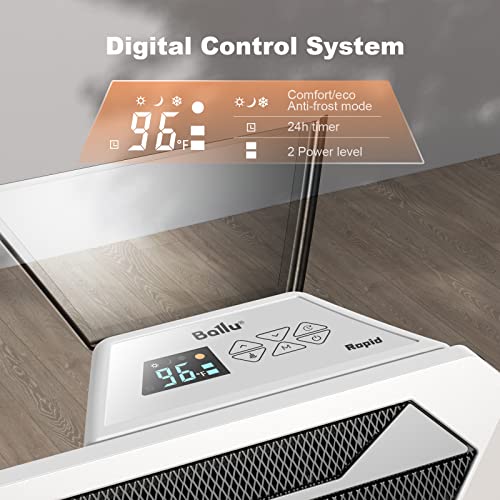 Ballu Convection Space Heaters For Indoor Use Large Room，1500W Whole Room Quiet Heating With Auto Thermostat，24H Timer，Standing/Wall Mount，Energy Efficient Electric Panel Heater For Bedroom，Bathroom #TOP3