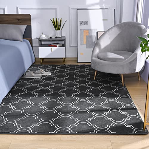 Amearea Fluffy Moroccan Trellis Rug, Soft Shag Boho Rugs For Bedroom, Shaggy Modern Area Rug For Living Room Kids Room Nursery, Easy Clean, Geometry Home Decor Low Pile Carpet, Dark Grey 4X6 Feet #TOP3