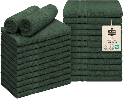 Image of Utopia Towels Cotton Bleach Proof Salon Towel 16 by 27 inches, Bleach Safe 100% Cotton Hand Towel for Gym, 24 Pack, Forest Green
