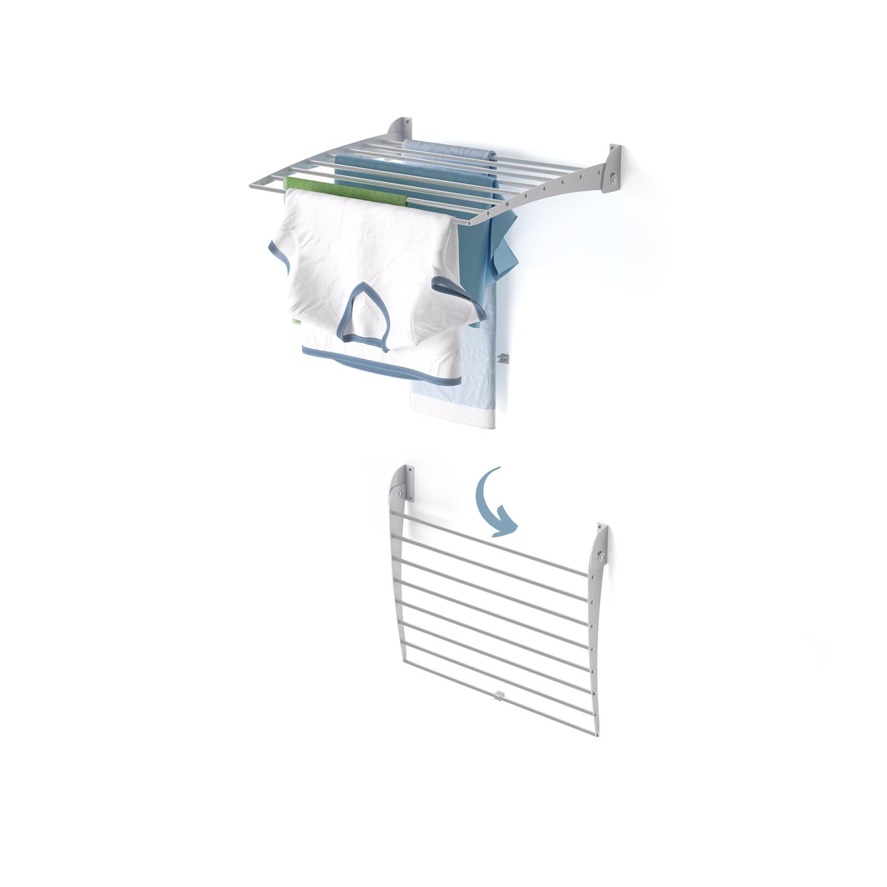 Foxydry Grey - Closing Downwards Fold, Wall-Mounted Clothes Airer, Extendable Vertical, Foldable For Indoor And Outdoor Use, Aluminium And Steel, 62 X 50 X 50 Cm (Grey - Bottom Closure, 62 Cm)