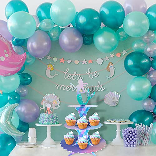 KALEFO Mermaid Cake Stand 3 Tier Mer maid Party Supplies Cupcake Stand Decortions for Sea Theme Parties Baby Shower Birthday Supplies (Mermaid)