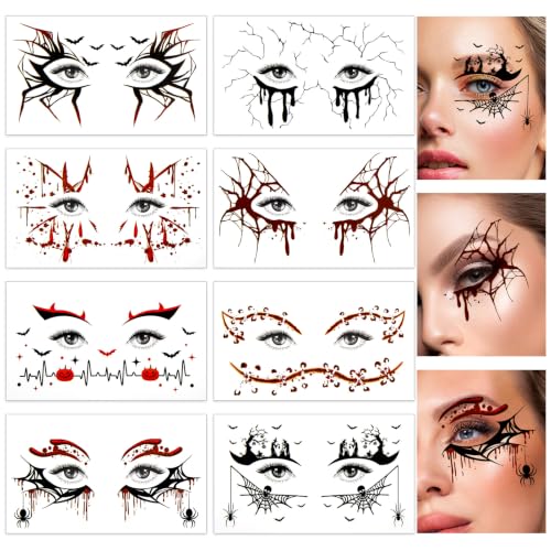 Konsait Halloween Eye Makeup Tattoos for Women Men, 8Pcs Eyeshadow Tattoos