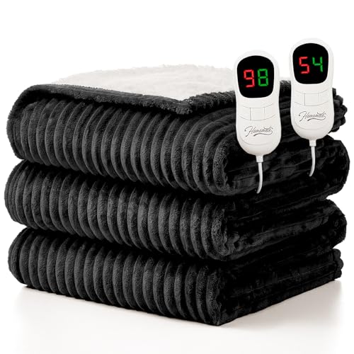 Image of Homemate Electric Heated Blanket King Size - 100 inchx90 inch Heating Blanket King Size Dual Control 1 /2 /4 /6 /8 Hours Auto-Off 10 Heat Level Over-Heat Protection Soft Flannel Sherpa ETL Certification