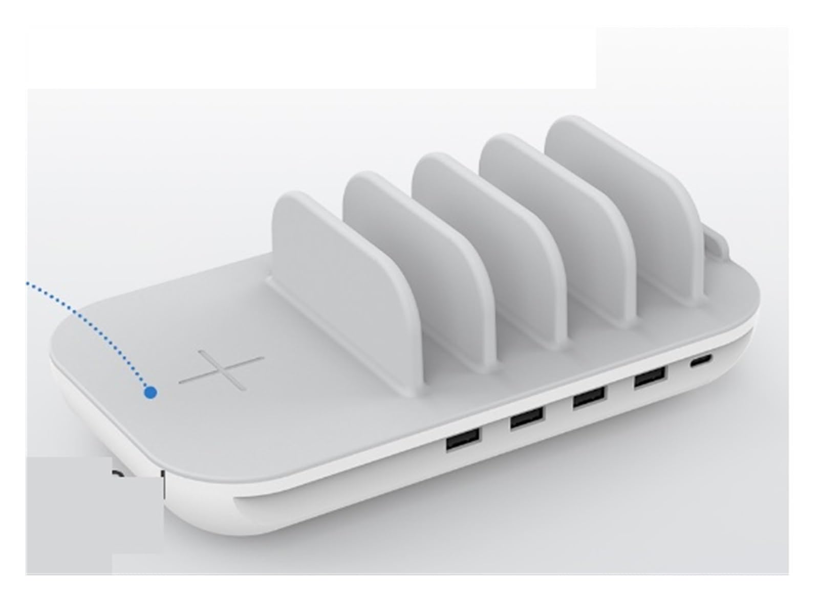 Ładowarka USB, 5-portowa stacja ładująca 70 W z bezprzewodową podkładką ładującą 15 W Port USB-C z 25 W PD3.0 dla wielu urządzeń 5 sztuk kabla mieszanego Wielofunkcyjne gniazdo USB
