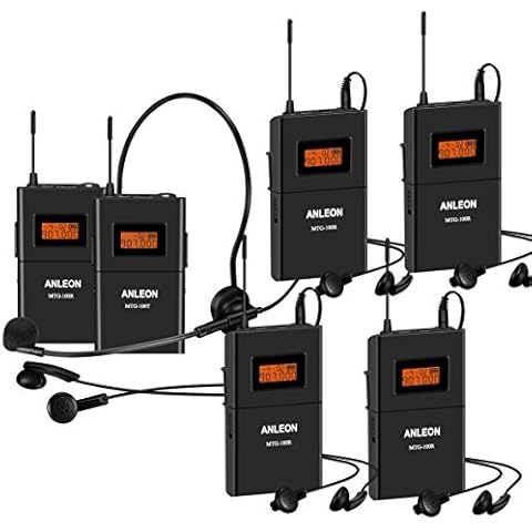 Anleon MTG100 902mhz-927mhz Tour Guide Wireless System Church System translation equipment simultaneous interpretation equipment (1 Transmitter and 5 Receivers) Cover