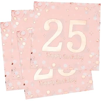 Napkins 25th Birthday Pack of 30 Pink Birthday Napkins Happy Birthday 25 Napkins 3-Ply Milestone 25 Table Decoration Paper Napkins for Women Birthday Celebrations Party Anniversary