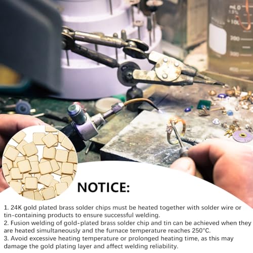 Image of CREATCABIN 500Pcs Real 24K Gold Plated Chip Solder Brass Solder Chips Flux for Jewelry Pre-Cut Tiny Ultra Low Temp Easy Welding Solder Square for DIY Jewelry Making Repair Electronic Soldering 2x2mm