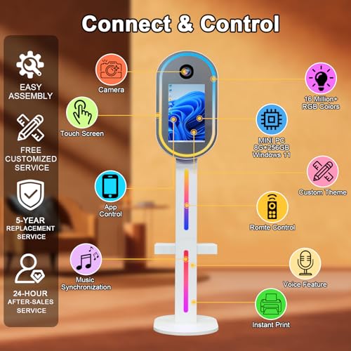 Image of Magic Mirror Photo Booth,15.6 inch Touch Screen DSLR Photo Booth Machine, Built-in Mini PC, Remote App Control RGB Light for Weddings, Parties & Events (White)