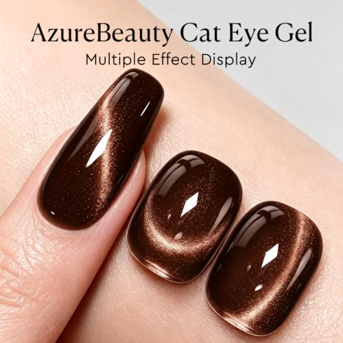 Image of AZUREBEAUTY 18ML Brown Cat Eye Magnetic Gel Nail Polish | Brown Coffe Glitter Gel Polish Magnetic Shimmer Effect Soak Off UV French Nail Art Design Salon DIY Manicure Gift for Women