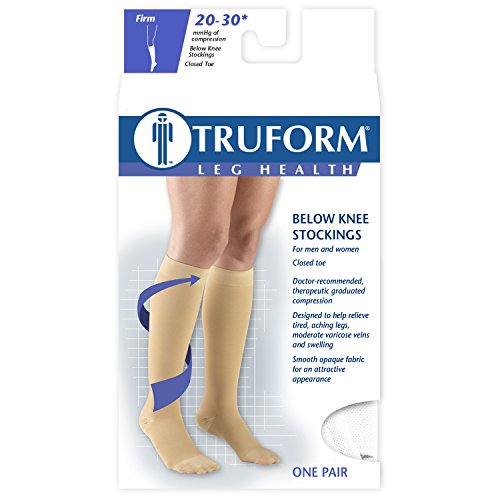 Image of Truform 20-30 mmHg Compression Stockings for Men and Women, Knee High Length, Closed Toe, White, Large (Pack of 2)