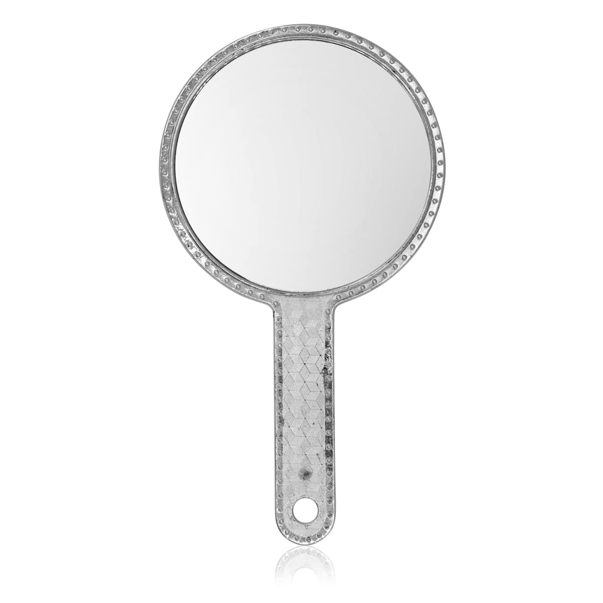 Medium Oval Shape Silver Plastic Handheld Beauty Makeup Mirror for Bathroom, Dressing Table/Shaving/and for Travel kit 4 inch-image-35