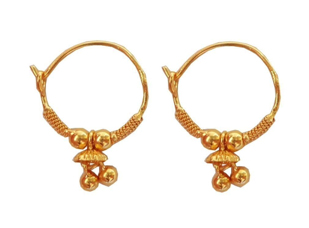 Satfale Jewellers22K/18K Real Certified Fine Yellow Gold Plane Beads Hoop Earrings