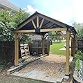 Domi 12’x14’ Hardtop Gazebo Outdoor Aluminum Gazebo with Galvanized Steel Gable Roof for Lawn and Garden(Wood-Looking)