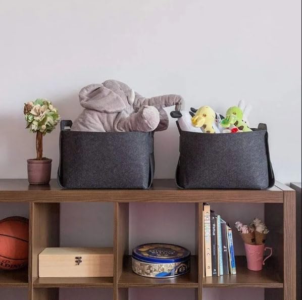 Image of Renva Felt Storage Basket for Organizing, Large Fabric Collapsible Storage Bins with Handles, Foldable Storage Basket Bins, Perfect for Shelves, Closet, Books, Clothes Organizing (1, Black)