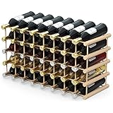 Giantex 40 Bottle Wine Rack Wine Bottle Display Shelves Wood Stackable Storage Stand Wobbly-Free Wine Bottle Holder Organizer for Home Kitchen, Bar, Wine Cellar, Basement, Free Standing Bottle Rack