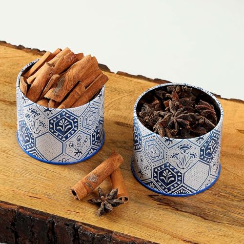 Image of Maroc Collection Airtight Kitchen Container Set (450ML, Set of 2) | Food Grade Metal Jars for Masala, Seeds, Cookies & Dry Storage | Vacuum Lid, Rust Resistant, Stylish Moroccan Blue Canisters