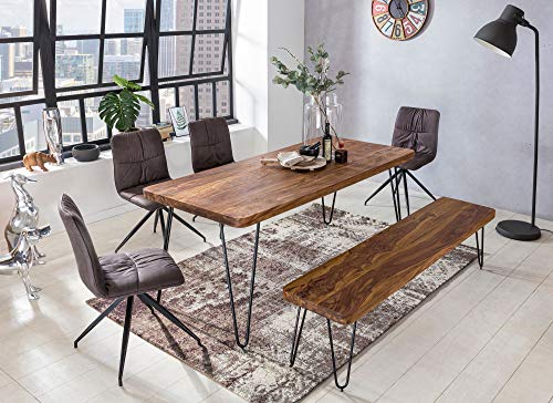 FineBuy Banco masivo Harlem Sheesham Madera Banco para Mesa de Comedor | Banco de la Cocina Madera Maciza | Banco de Comedor sin Respaldo para Comedor - imagen 7