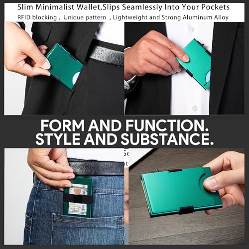 Image of Slim Card Holder Wallet for Men, Minimalist RFID Blocking Pop Up Wallet, Smart Metal Business Card Case Holds 12 Cards, Ultra-Thin Front Pocket Wallet, Gifts for Men