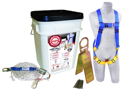3M Protecta Compliance In A Can, 2199803, Roofers Kit, 5-Point Harness, Reusable Roof Anchor, Rope Grab, 50 Rope Lifeline, White Bucket, 10 x 10 x 10 inches