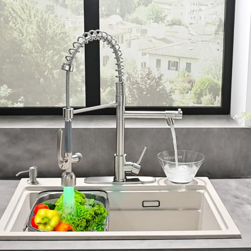 Image of Fapully Commercial Kitchen Faucets with Pull Down Sprayer Brushed Nickel