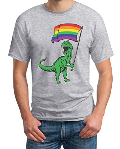 T-Shirt Herren Dinosaurier Oberteil Pride Outfit T-Rex Rainbow Flag CSD Outfit LGBT Shirt Gay Pride Bekleidung LGBTQ Männer Tshirt Small Grau