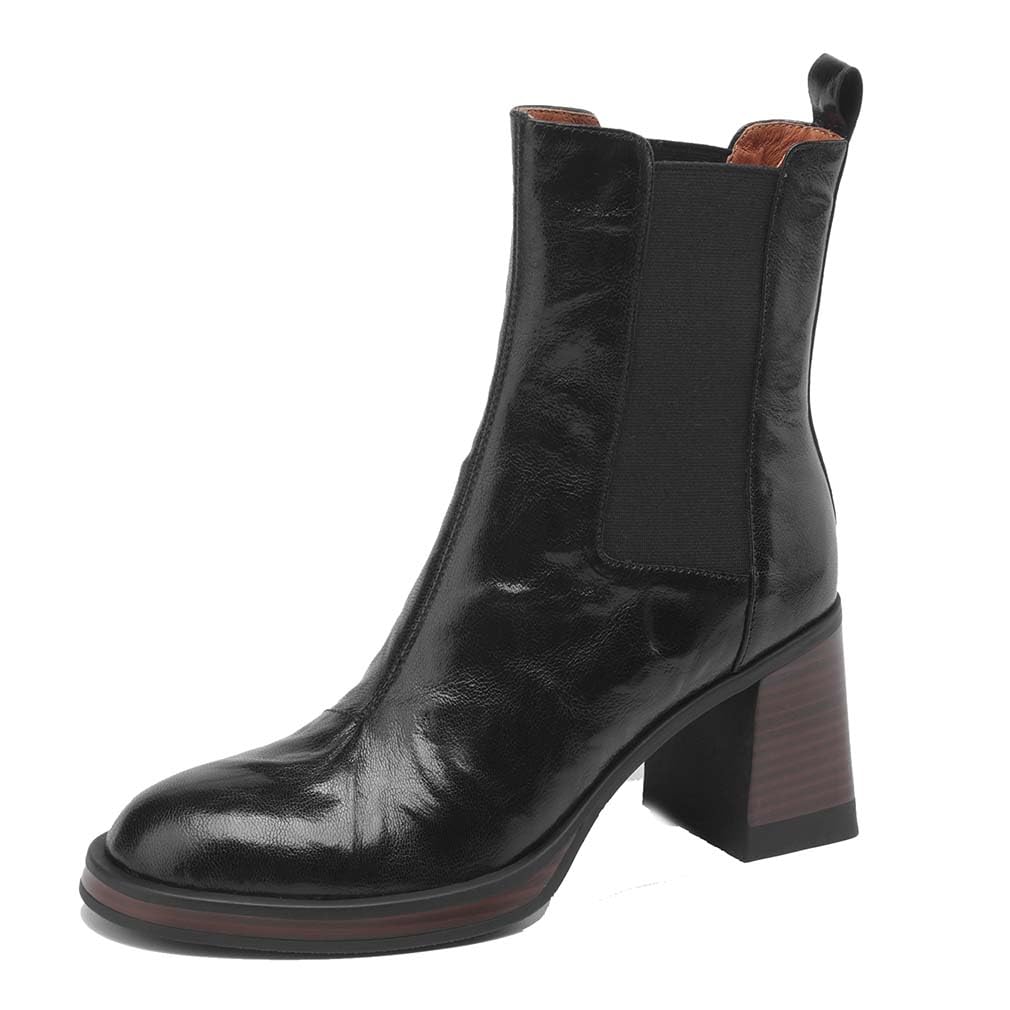 Stiefeletten Damen Leder Chelsea Boots Elegant Kurzschaft Ankle Stiefel Absatz Blockabsatz High Heels