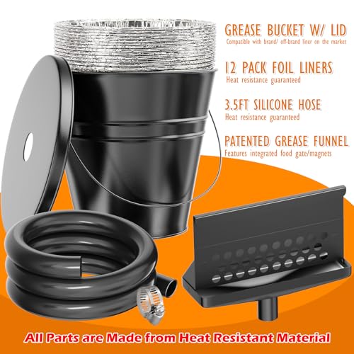 rear grease drainage system for blackstone grease catcher upgrade blackstone grease trap funnel with grease gate grease bucket wlid 12 pack foil bucket liners blackstone griddle accessories