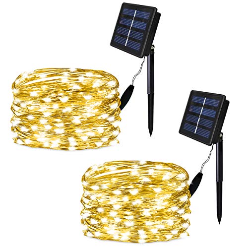 Solarmks Solar String Lights,100 LED Outdoor String Lights, Copper Wire Fairy Lights Waterproof Decorative String Lights for Patio, Gate, Yard, Party, Wedding, Christmas,Garden (Warm White)