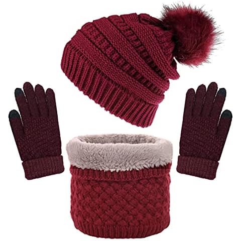 CheChury Conjunto de Bufanda y Gorro de Punto para Mujer Cover