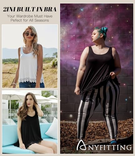 Image of Camisoles for Women with Built in Bra Adjustable Strap Tank Tops Cami Sleeveless Summer Tops for Workout Sleeping Traveling
