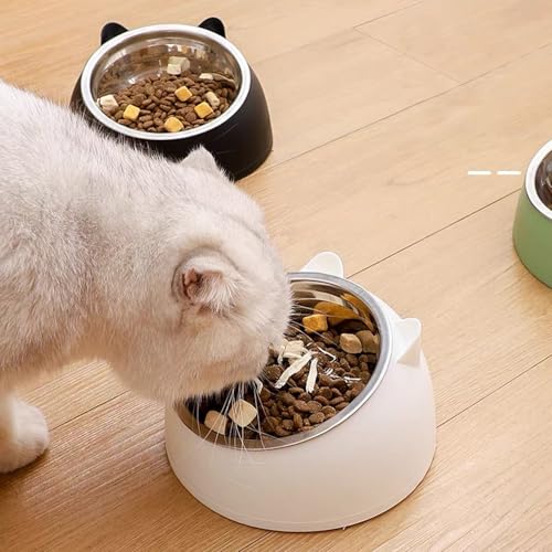 Katzennapf Edelstahl 2 Stück, 15° Geneigter Erhöhter Katzen Futternapf Set, 400ML Fressnapf Für Katze Hunde, Wasser Fütterung Schüssel Abnehmbarer Katzennäpfe